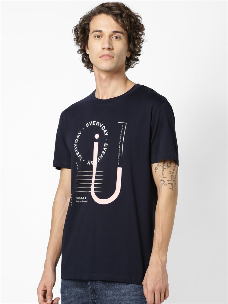 Celio Men Casual Wear Navy T-shirt